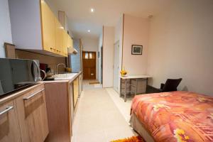 a kitchen and a bedroom with a bed and a sink at Studio Premium City center in Chalon-sur-Saône +11 photos