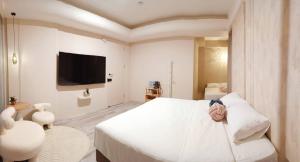 TV a/nebo společenská místnost v ubytování 鴝花甜點民宿 QuHua Sweety B&B