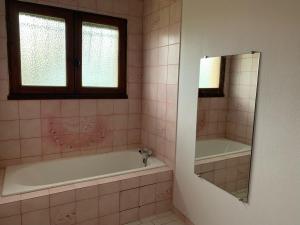 un bagno con vasca, lavandino e specchio di Maison Calme avec Jardin, Proche Lac et Centre, Animaux Bienvenus, Ménage Inclus - FR-1-319-408 a Sanguinet Altre 16 foto