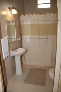 W łazience znajduje się umywalka, toaleta i prysznic. w obiekcie Guanaco Hostel w mieście Puerto Madryn
