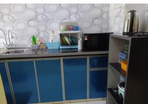 eine Küche mit einer Spüle und einer Arbeitsplatte in der Unterkunft Homestay Asfa&Wazif in Arau