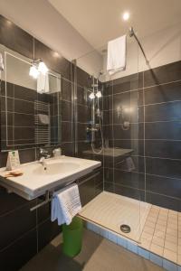a bathroom with a sink and a shower at Hotel Mirabeau in Tours