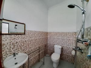 a bathroom with a sink and a toilet and a shower at Pondok Asri Homestay Munduk in Munduk