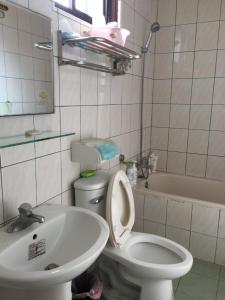 a bathroom with a toilet and a sink and a tub at 蘇馬利萬巒民宿 in Wanluan +27 photos