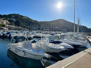 a bunch of boats are docked in a harbor at Le retour in Saint-Cyr-sur-Mer