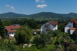- une vue sur un village avec des montagnes en arrière-plan dans l'établissement Ferienwohnung Hornisgrindeblick, à Obersasbach