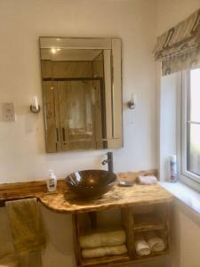 a bathroom with a sink and a mirror at HENWICK HOUSE Beautiful flat,Private parking, short walk to town in Ludlow