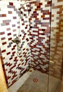 uma casa de banho com um chuveiro e uma parede em mosaico em Les Bains de Fez Tara em Fez