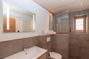 トゥクスにあるTUX MOUNTAIN Apartのバスルーム(洗面台、トイレ、鏡付)