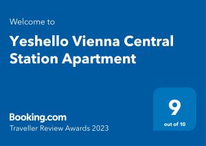 Certyfikat, podpis lub inny dokument wystawiony w obiekcie Yeshello Vienna Central Station Apartment