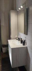 a bathroom with a white sink and a mirror at chez fifi in Saint-Brevin-les-Pins