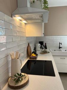 a kitchen with a sink and a counter top at Au mas des glycines - Gîte La tropézienne - 5 personnes in Camaret-sur-Aigues +11 photos
