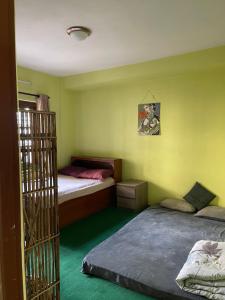 ein Schlafzimmer mit 2 Betten und einem Käfig in der Unterkunft calmsutra in Kathmandu