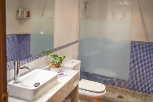 y baño con lavabo, aseo y ducha. en Hammam de Zeid en Toledo