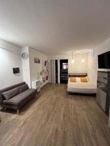 sala de estar amplia con cama y sofá en Monolocale 1 Puntone Scarlino, en Puntone di Scarlino