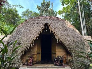 une petite cabane au toit de chaume dans l'établissement Palmayacu - Refugio Amazónico, à Leticia