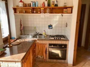 Casa vacanze Ravascletto في رافاسكليتو: مطبخ مع موقد ومغسلة