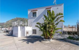 a white building with a palm tree in front of it at Cozy Home In Forio na With House Sea View in Ischia