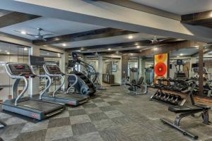 a gym with treadmills and cardio equipment in a building at Cozy and Bright Apartments at Marble Alley Lofts in Downtown Knoxville in Knoxville