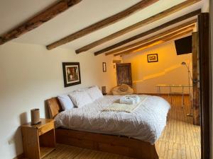 sypialnia z dużym łóżkiem w pokoju w obiekcie CASONA LARA Lodge & Distillery w mieście Caraz