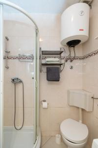 La salle de bains est pourvue d'une douche, de toilettes et d'un lavabo. dans l'établissement Apartment Bazen, à Zadar