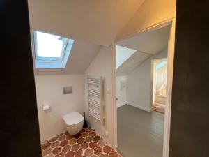 an attic bathroom with a toilet and a window at Sur les toits de Fontainebleau - Hypercentre in Fontainebleau