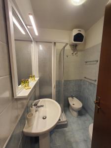 a bathroom with a sink and a shower and a toilet at L' Orso Felice - alloggio turistico a Campo Felice in Collimento +23 photos