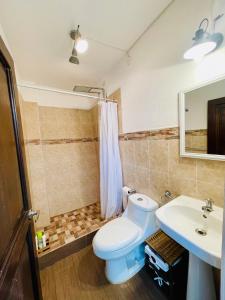 łazienka z toaletą i umywalką w obiekcie Casa ELA w mieście Antigua Guatemala