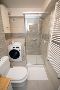スラヴォンスキ・ブロッドにあるApartman Lipaのバスルーム(シャワー、トイレ、洗濯機付)