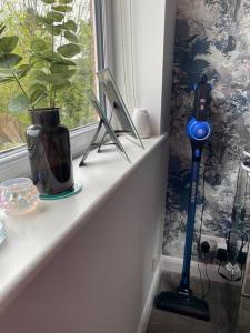 a window sill with a plant and a vase on it at HOME from HOME in Birmingham