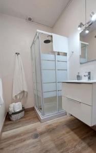 a bathroom with a shower and a sink at Casa La Balaustrada in Valverde