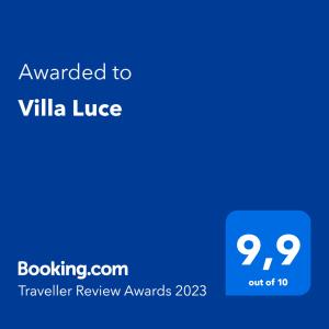 Villa Luce Apartment House tesisinde sergilenen bir sertifika, ödül, işaret veya başka bir belge