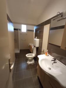 a bathroom with a white toilet and a sink at Apartments Timi in Poreč