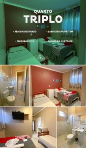 un collage de cuatro fotos de una habitación de hotel en Vila da Pajuçara en Maceió