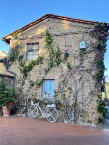 een fiets geparkeerd voor een stenen gebouw bij Loft incantevole in Vinci