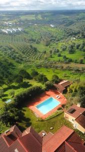an aerial view of an estate with a swimming pool at Simple Wooden house in Moçarria