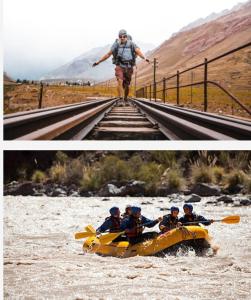 un hombre en una balsa en un río con un hombre caminando por las vías en E.Z Céntrico, Mendoza en Mendoza
