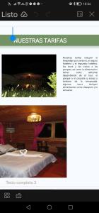 página de un sitio web con una foto de una habitación de hotel en glamping/cabañas Monaco en Santa Rosa de Cabal