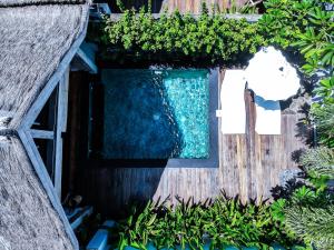an overhead view of a swimming pool with plants at Akasia Villas in Gili Islands