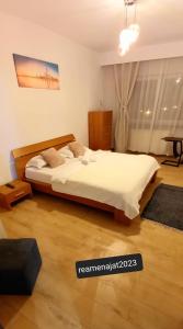 a bedroom with a large bed in a room at 33 Coquette Apartment in Baia Mare