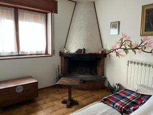 sala de estar con chimenea y cama en Da Pino Affittacamere, en Madonna di Fornelli