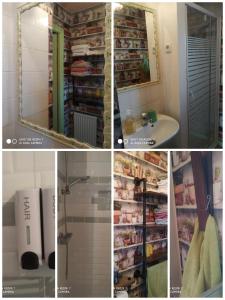 a collage of photos of a bathroom with a shower and a mirror at Aéroport chambre ,au calme in Bouguenais