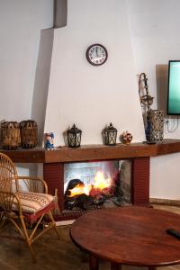 卡梅納維洛拉的住宿－Villa Kontos，客厅设有壁炉,墙上挂有时钟