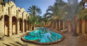 - une piscine dans un complexe avec des palmiers dans l'établissement Panta Lodge Siwa بنتا لودج سيوة, à Siwa