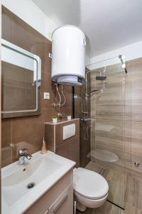 ein Badezimmer mit einem Waschbecken, einem WC und einem Spiegel in der Unterkunft Apartment Thalia in Zadar