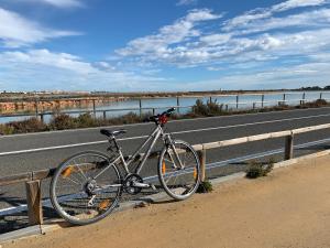 una bicicleta estacionada al lado de una carretera en Bianca Beach 222 - Mil Palmeras, vista piscina y mar, en Torre de la Horadada