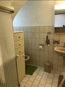 a small bathroom with a sink and a toilet at Turmhaus Trieben Wohnung 1 in Trieben