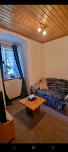 a living room with a couch and a coffee table at Turmhaus Trieben Wohnung 1 in Trieben