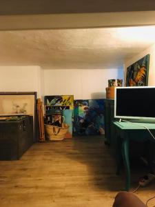 Televízia a/alebo spoločenská miestnosť v ubytovaní LOFT D ARTISTES AVEC PATIO AU PORT DE NICE
