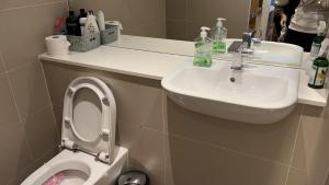 a bathroom with a sink and a toilet at Fully Equipped Studio in Greenwich - 1 min to Station in London